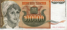 YUGOSLAVIA 100 000 DINARA 1993   P-118a  XF - Yougoslavie