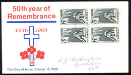 Canada Sc# 486 (cachet) FDC Block/4 (e) 1968 10.15 Armistice - 1961-1970