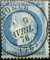 N°60C. Cérès 25c Bleu. Cachet Du 9 Avril 1876 à Liomer - 1871-1875 Ceres