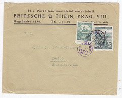 Böhmen+Mähren Brief Der Porzellan + Metallwarenfabrik Fritzsche & Thein Von Prag Nach Zürich Mit Zensur - Brieven En Documenten