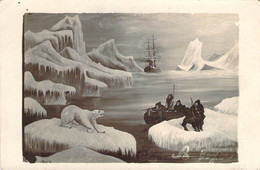 GROENLAND Polaire Arctique Illustration Chasse à L'Ours Blanc Sur La Banquise Signée Boyer - Groenland