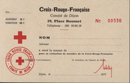 Carte Neuve Croix Rouge Française Comité Dijon Cotisation Membre 1975 - Croix Rouge