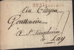 Loire Marque Postale 53X10 MONT BRISON 88 26 Pluviose An 5 Taxe Manuscrite 4 Circulaire Messagerie Droit Pour Voiture - 1701-1800: Vorläufer XVIII