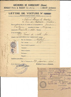 GREVIERES DE VARISCOURT MOREAU MASSIN - FONTAINE BATEAU REGINA - LETTRE DE VOITURE 1934 - Revenue Stamps