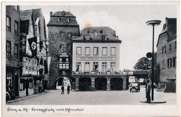 LINZ Am Rhein Burgplatz M Restaurant Rheintor Hotel Retaurant Burg Hof Um 1937 Ungelaufen - Linz A. Rhein