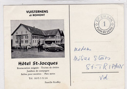 Vuisternens Devant Romont, Hôtel St-Jacques. Famille Ecoffey. Voitures. Carte Commerciale - Romont