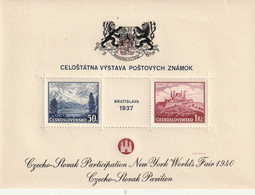 Tchécoslovaquie Bloc 1937 Surchargé Nevv York Worlds Faix 1940 Blason Noir , Avec Trace De Charniére * - Blocks & Sheetlets