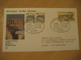 ATHENS Hamburg 1986 Lufthansa Airline Boeing 737 First Flight Black Cancel Card GREECE GERMANY - Covers & Documents