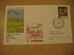 ATHENS Frankfurt 1993 Lufthansa Airline Airbus A340 First Flight Brown Cancel Card GREECE GERMANY - Covers & Documents