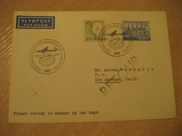 Stockholm Los Angeles VIA GREENLAND 1954 SAS Scandinavian Airlines Airline First Flight Cancel Card USA SWEDEN DENMARK - Lettres & Documents