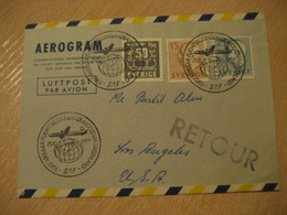 Stockholm Los Angeles VIA GREENLAND 1954 SAS Scandinavian Airlines First Flight Cancel Aerogramme USA SWEDEN DENMARK - Covers & Documents