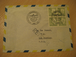 Stockholm Los Angeles VIA GREENLAND 1954 SAS Scandinavian Airlines First Flight Cancel Air Mail Cover USA SWEDEN Denmark - Brieven En Documenten