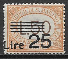 SAN MARINO SEGNATASSE 1943 SEGNATASSE DEL 1927 SOPRASTAMPATO SASS. 64a MNH XF SOPRASTAMPA SPOSTATA A SX - Segnatasse