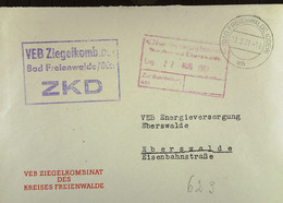 Fern-Brief Mit ZKD-Kastenst "VEB Ziegelkombinat Bad Freienwalde/Oder" Vom 21.8.61 An VEB Energieversorgung Eberswalde - Cartas & Documentos