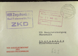 Fern-Brief Mit ZKD-Kastenst "VEB Ziegelkombinat Bad Freienwalde/Oder" Vom 21.8.61 An VEB Energieversorgung Eberswalde - Covers & Documents