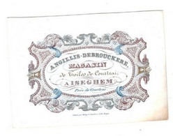 IZEGEM C1850 Porseleinkaart Angillis Debrouckere Magasin De Toiles De Courtrai à Iseghem Gravée Par Delay De Muyttere - Porzellan