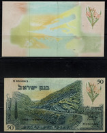 ISRAEL 1955 BANKNOTES 50 LIROT ERRORS TRIAL PRINTING XXF!! - Israele