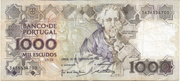 PORTUGAL 1000$00 ESCUDOS - TEOFILO BRAGA - 20-12-90 - USADA - USED -  UTILISÉ - Portugal