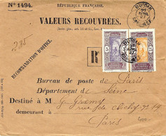 1927- Env. PTT N°1494 Valeurs Recouvrées Affr. 30 C  Cad De OUITAH / DAHOMEY  Pour Paris - Covers & Documents