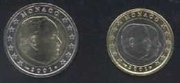 Monaco 1 En 2 Euro 2001 UNC (lastig) In Munthouders - Monaco