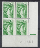 SABINE N° 2154 - BLOC De 4 COIN DATE - NEUF SANS CHARNIERE - 21/7/81  Repère électronique - 1980-1989