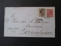 Spanien 1878 Nr. 168 MiF Mit Kriegssteuermarke Nr 13 Stempel Cadiz Fernbrief Nach Barcelona Faltbrief Ohne Inhalt - Cartas & Documentos