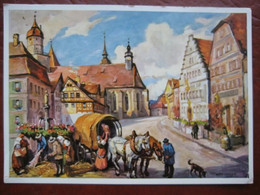Feuchtwangen (Ansbach) - Künstlerkarte Marktplatz Mit Röhrenbrunnen Und Stiftskirche - Feuchtwangen