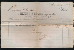 1881 GENT  HENRI ZELGER  NEGOCIANT EN VINS  RUE DIGUE DE BRABANT A GAND - 1800 – 1899