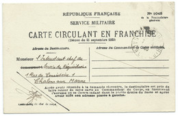 CARTE POSTALE EN FRANCHISE MILITAIRE / TOURNUS POUR CHALONS SUR MARNE 1943 - WW II