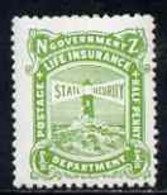 New Zealand 1913-37 Life Insurance 1/2d Yellow-green P14x15 (Lighthouse) U/M Some Toning, SG L36a - Nuevos