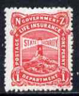 New Zealand 1913-37 Life Insurance 1d Scarlet P14x15 (Lighthouse) U/M Some Toning, SG L36b - Unused Stamps