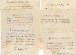 BARCELONE 1873 CORRESPONDANCES SUR LA COTE DE CHANGES DU PAPIER - LOT DE 7 - Documents Historiques