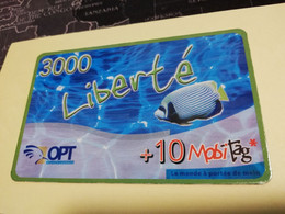 NOUVELLE CALEDONIA  PREPAID CARD  3000  LIBERTE   FISH TROPICAL     OPT    ** 3876 ** - Nouvelle-Calédonie