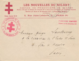 Lettre à En-tête " LES NOUVELLES DU SOLDAT - CROIX DE LORRAINE ROUGE " + Cachet Correspondant " AGENCE DES PRISONNIERS D - WW I