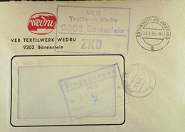 Fern-Brief Mit ZKD-Kastenstempel "VEB Textilwerk Werdru 9303 Bärenstein" Vom 23.9.66 Nach Dresden Mit Eing-Stpl. - Storia Postale