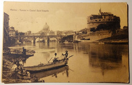 Roma - Tevere E Castel S. Angelo - Imbarcazione, Barca - 1913 - Fiume Tevere