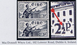 Ireland 1941 Rising Volunteer 2½d Var "Extra Dot After 2 And Elongated P" In A Vertical Pair Mint Hinged. - Unused Stamps