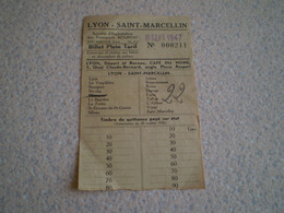 Billet Bus Lyon Saint Marcellin, Transports Bourdat. 1947 - Unclassified