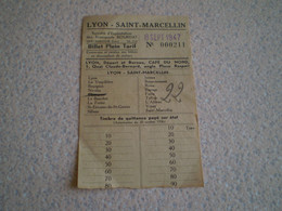 Billet Bus Lyon Saint Marcellin, Transports Bourdat. 1947 - Zonder Classificatie