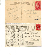 2 Timbres Du Portugal Et Açores Sur Cartes Postales Voyagées Vers La France. - Postmark Collection