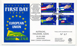 GIBRALTAR - Env. FDC Admission Autriche, Finlande, Suède Dans L'Union Européenne - 3/1/1995 + Liaison Strasbourg - Gibraltar