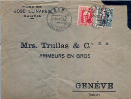 1932 , VALENCIA , SOBRE CIRCULADO ENTRE GANDIA Y GINEBRA. - Lettres & Documents
