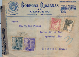 1941 , LA RIOJA , SOBRE COMERCIAL CIRCULADO ENTRE CENICERO Y LA HABANA , CENSURA GUBERNATIVA Y TRÁNSITO DE MADRID - Storia Postale