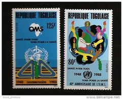 Togo 1988 N° 1232 / 3 ** OMS, Santé, Enfant, Jeu, Ronde, Bougie, ONU, Caducé, Médecine, Entaide, Maladie, Tuberculose - Sud-Kasaï