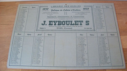 Calendrier 37 X 25 J. Eyboulet Librairie Des écoles  Ussel (Corrèze 19) - 1937 - Grand Format : 1921-40