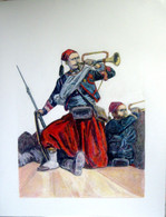 C1 DESSIN Couleurs ZOUAVE Clairon Crimee JULLIAN Grand Format 50 X 65 Cm - Drawings