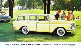 ► AM  RAMBLER American Station Wagon & Picnic Pique Nique 1961 - Automobile Publicity  (Litho In U.S.A.) Roadside - Rutas Americanas