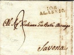 1812- Lettre De 108 / ALASSIO ( Montenotte ) 33 Mm Noir Pour Savona - 1792-1815: Conquered Departments