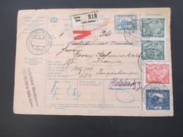 CSSR 1921 Hradschin Mucha Wert - Paketkarte Teplice Teplitz Schönau Sudetenland - Vranja Mit Steuermarke Und Vielen Stp. - Covers & Documents