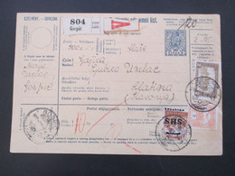 Ungarn / SHS 1919 Wert Paketkarte MiF Marken Ungarn U. Hravatska Von Gospic Nach Slatina Mit Ankunftsstempel - Lettres & Documents